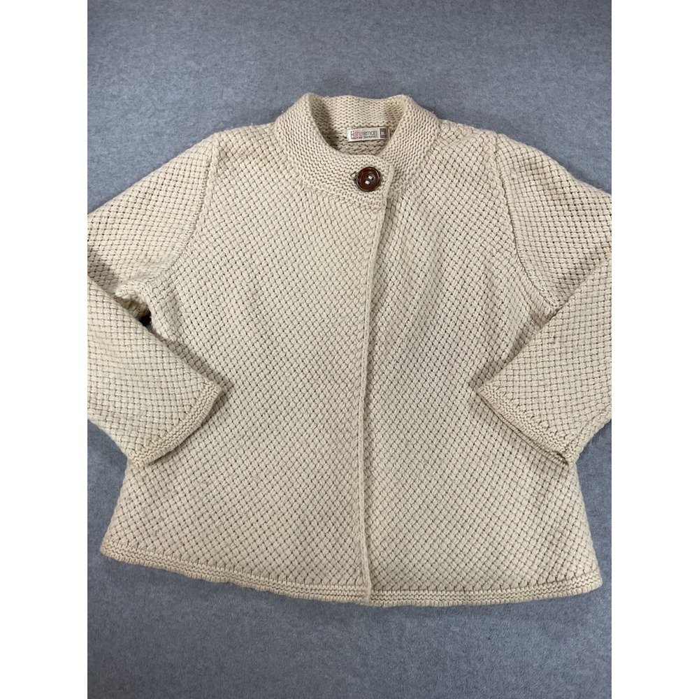 Fisherman Out of Ireland Wool Blend Waffle Knit Mock Neck Cardigan Cream XL 2564